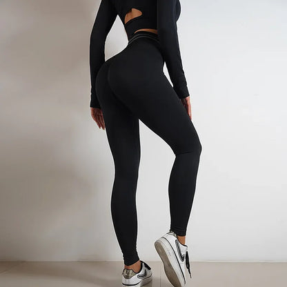 Women's Seamless Yoga Set with High Waist Leggings and Long Sleeve Top