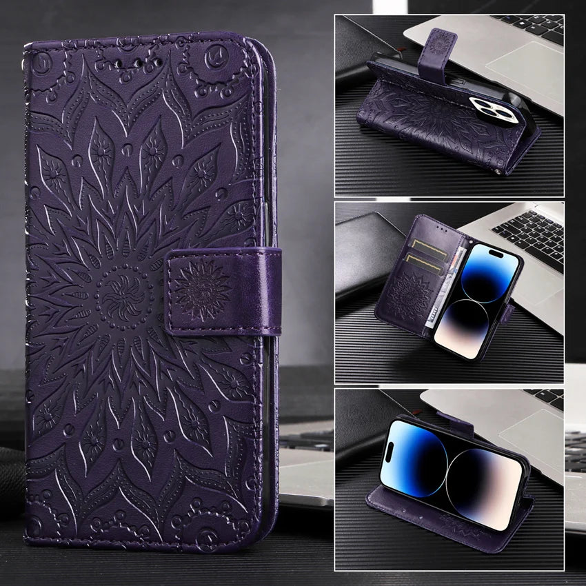 Purple Leather Phone Book Cover Flower Honor   5 6 70 80 90 100 10 50 200 Lite 20 30 Pro 5G