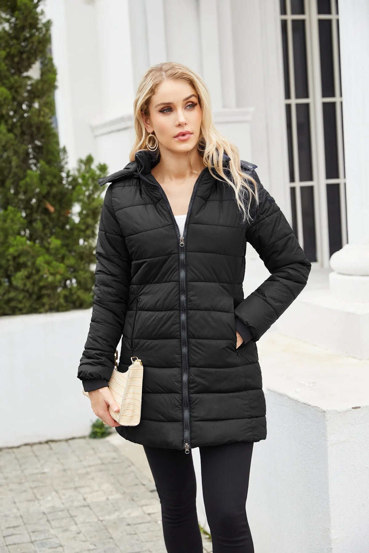 Long Quilted Puffer Jacket for Women in Bold Colors