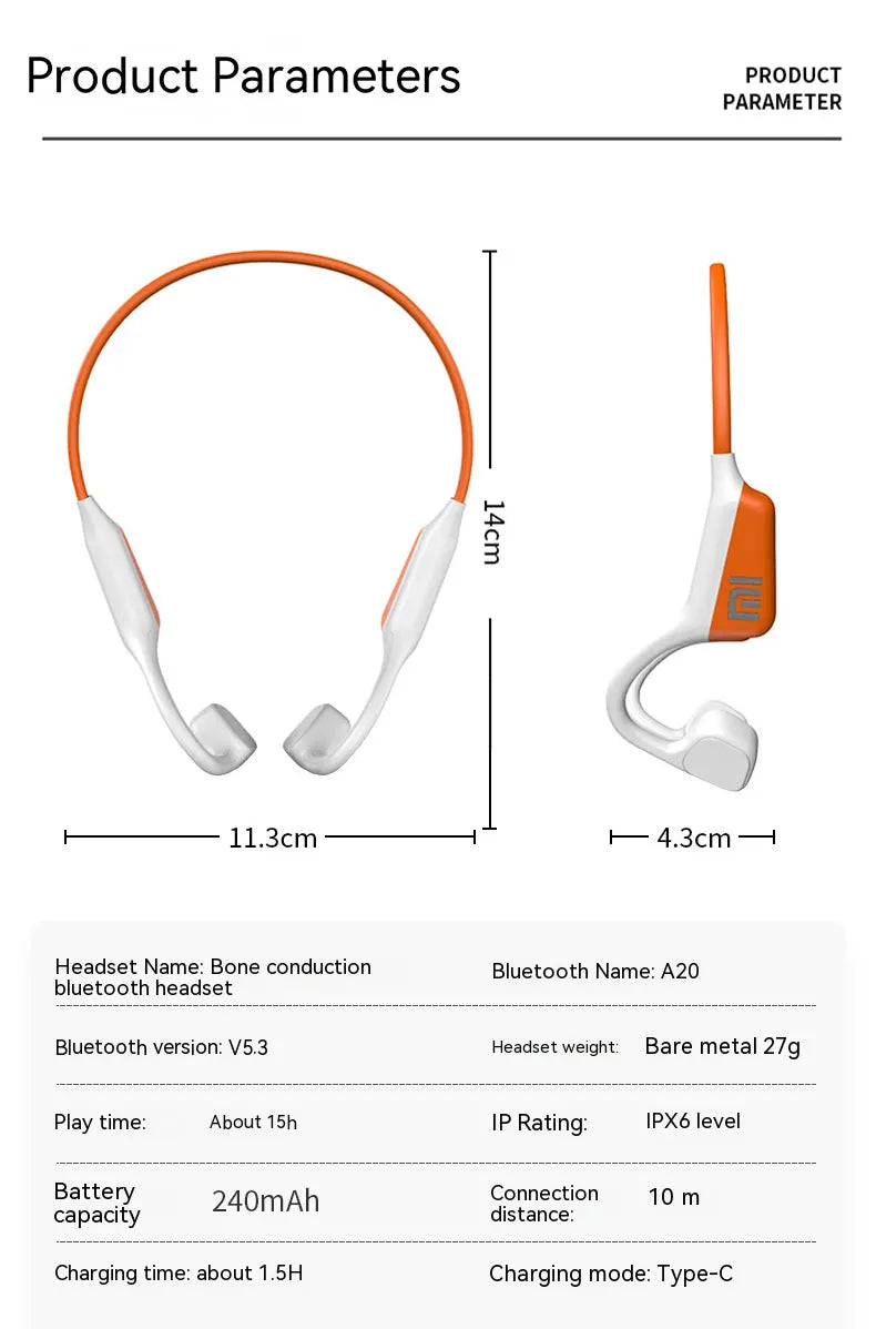 XIAOMI Wireless A20 Nackbandshörlurar Bluetooth Sporthörlurar Benledning Vattentät Headset Touch Control Med Mic-hörlurar