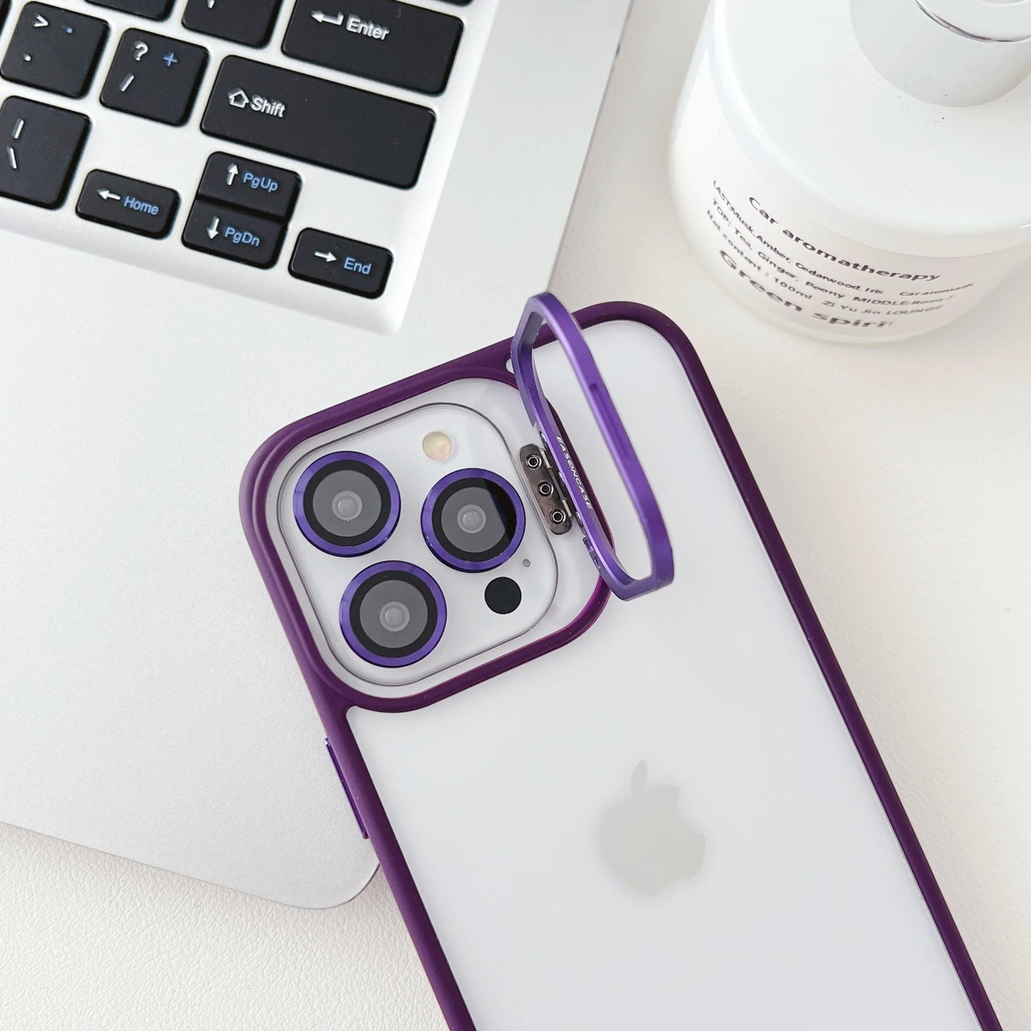 Lens Metal Ring Protector Stand Case For iPhone: Transparent Shockproof Camera Lens Protection Cover