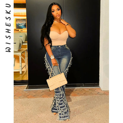 Casual Loose Blue Jeans Ripped Wide Leg Denim Pants Women High Waist Streetwear Harajuku Straight Trousers 2024 Summer Bottoms