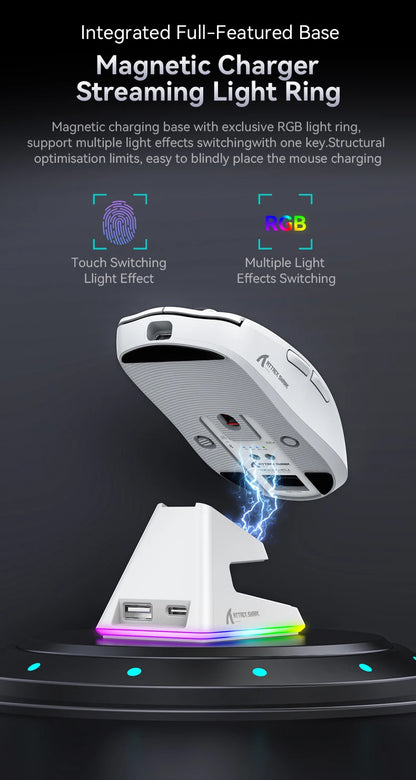 Shark X6 PAW3395 Bluetooth Mouse,Tri-Mode Connection,RGB Touch Magnetic Charging Base