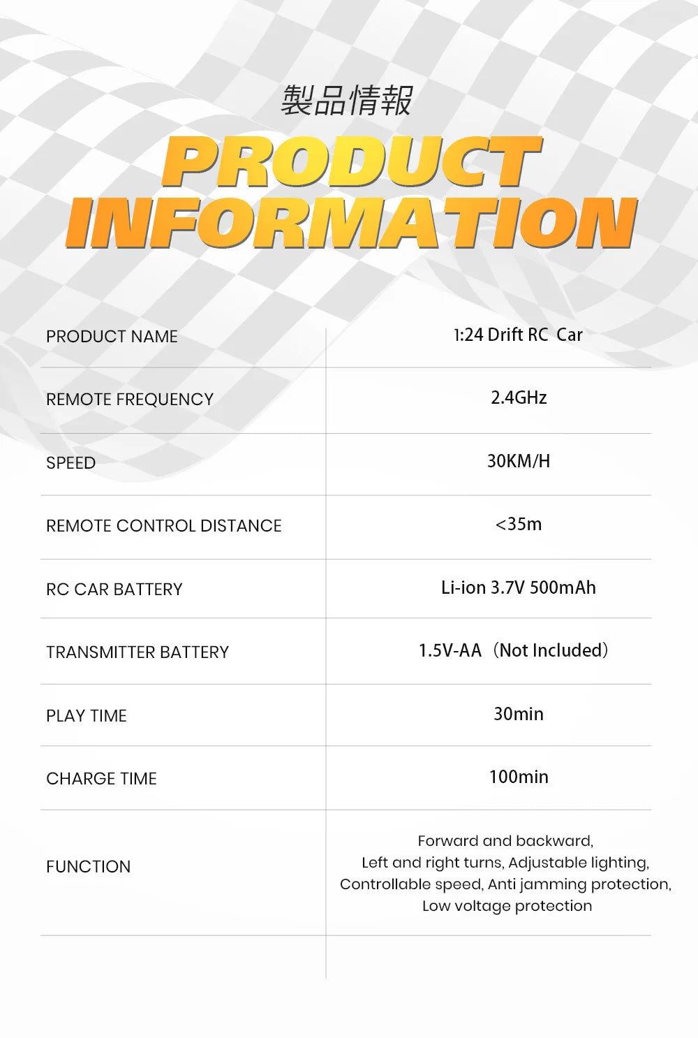 1:24 RC Drifting Car: 4WD, 30km/h, LED Lights, Gyro