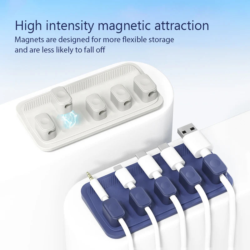 Data Wires Organizer Desktop Magnetic Cable Clip Protector Cord Winder Row Plug Self-Adhesive Fixed USB Charging Line Holder