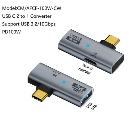 USB Type-C OTG 2-i-1-adapter med 100W PD-laddnings- eller ångdäcksbrytare USB C till USB 3.2-konverteradapter