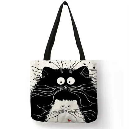 Canvas Bag with High-Definition Digital Cat Pattern – Environmentally Friendly, Portable Linen Shopping Bag