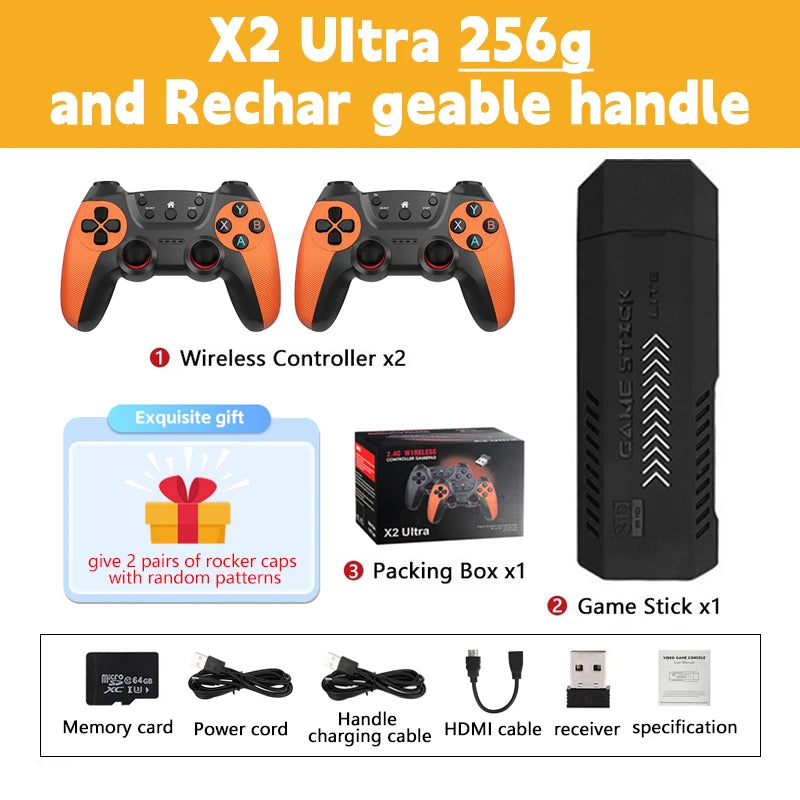 X2 Ultra Video Game Stick-konsol eller ENDAST 2,4G dubbel trådlös handkontroll 4K HD30000 Spel 128G Retrospel Julklapp