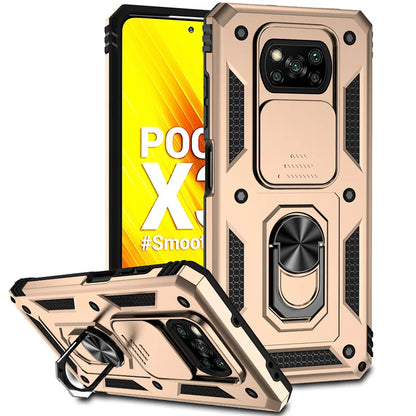 Shockproof Armor Case for Xiaomi Pocophone Poco X3 Pro, Car Holder Phone Cover for Poco X3 NFC, X3 Pro, Camera Lens Protection Funda