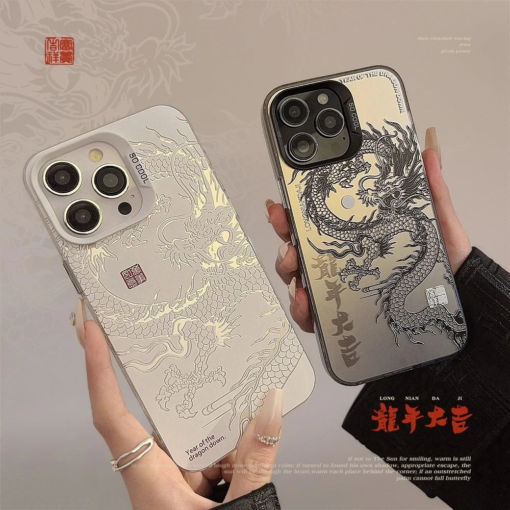 Lyxigt Dragon Totem Armor-fodral för iPhone: Anti-drop, Lens Protect, Plating Cover