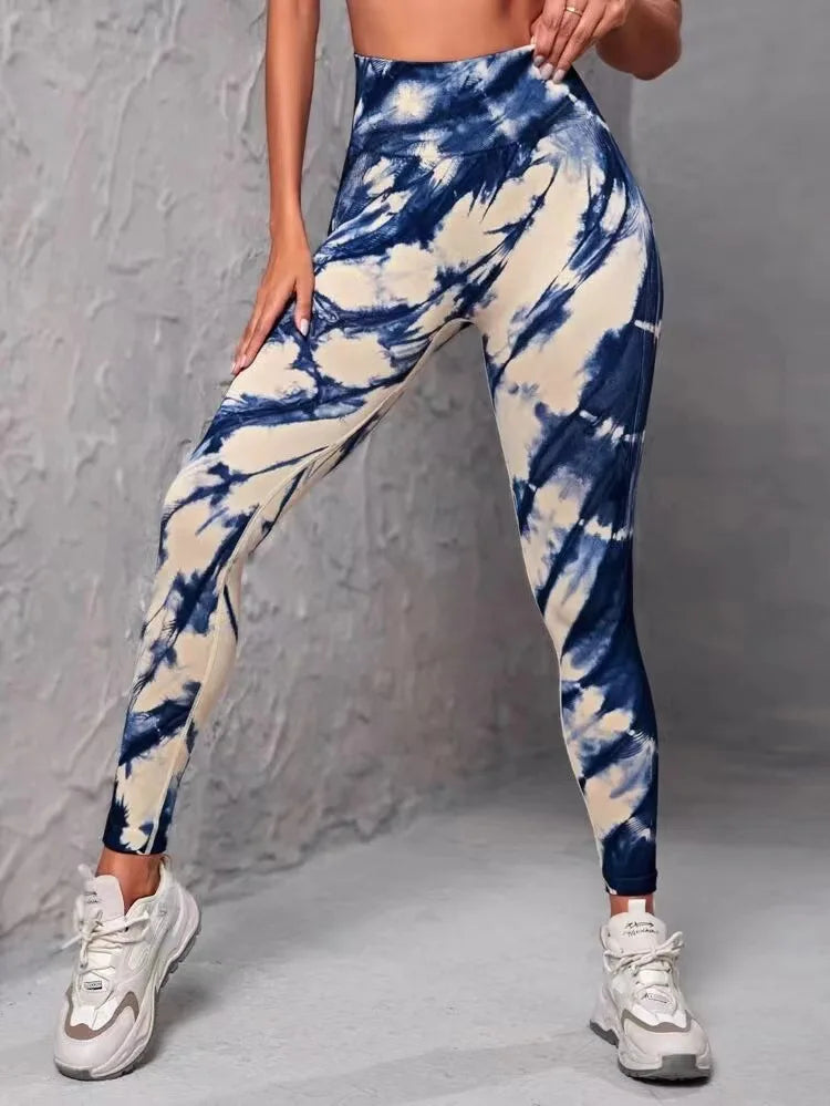 Kvinnors hög midja Tie-Dye Yoga Leggings med hög elasticitet