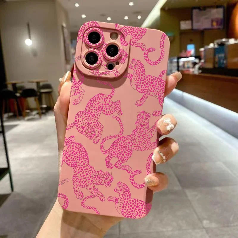 Case For iPhone 15 14 13 12 11 Pro Max XS X XR Pink Leopard Print Pattern Phone Cover For iPhone 7 8 Plus 15 14 SE 2022 SE3 Case