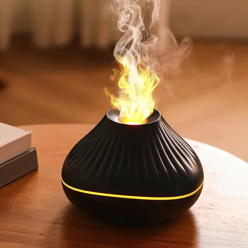 Volcanic Aroma Diffuser – 160ml USB Essential Oil Lamp with Color Flame Night Light