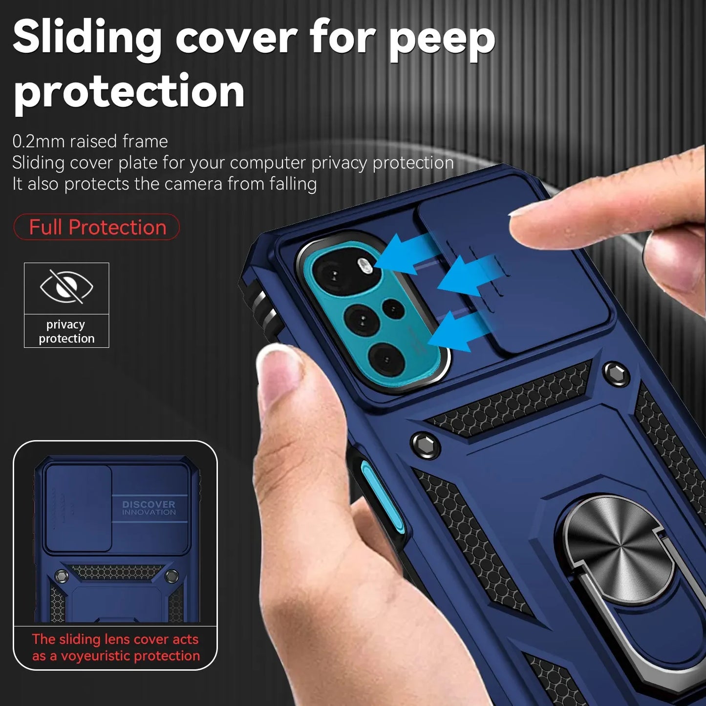 Armor Shockproof Case för Motorola: Ringhållare, Skjutfönster, Linsskydd Telefonskydd