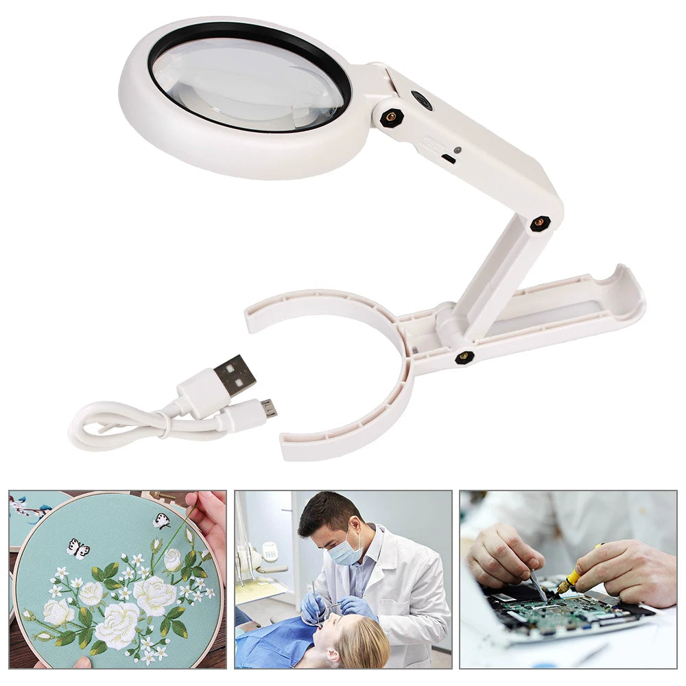 Foldable with 8 LED Light 5x 11x Stand Desk for Jewelry Appraisal Reading Repair Magnifying Glass Portable Hand-held