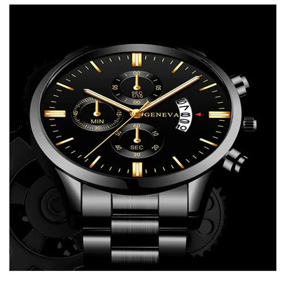 Fashion Men Black Stainless Steel Watch Luxury Calendar Quartz Wrist Watch Mens Business Watches for Man Clock Relogio Masculino