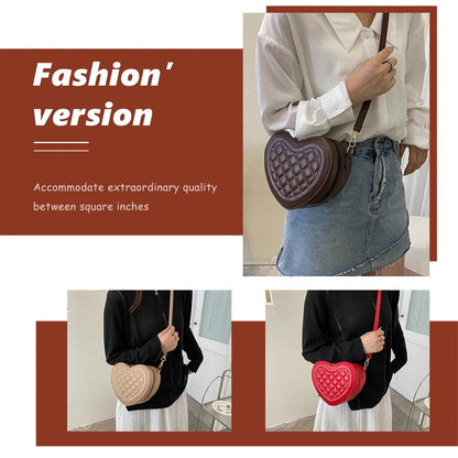 Fashion Heart-Shaped Shoulder Bag for Women – Rhombic Pattern Leather Chain Tote Designer Sling Purse