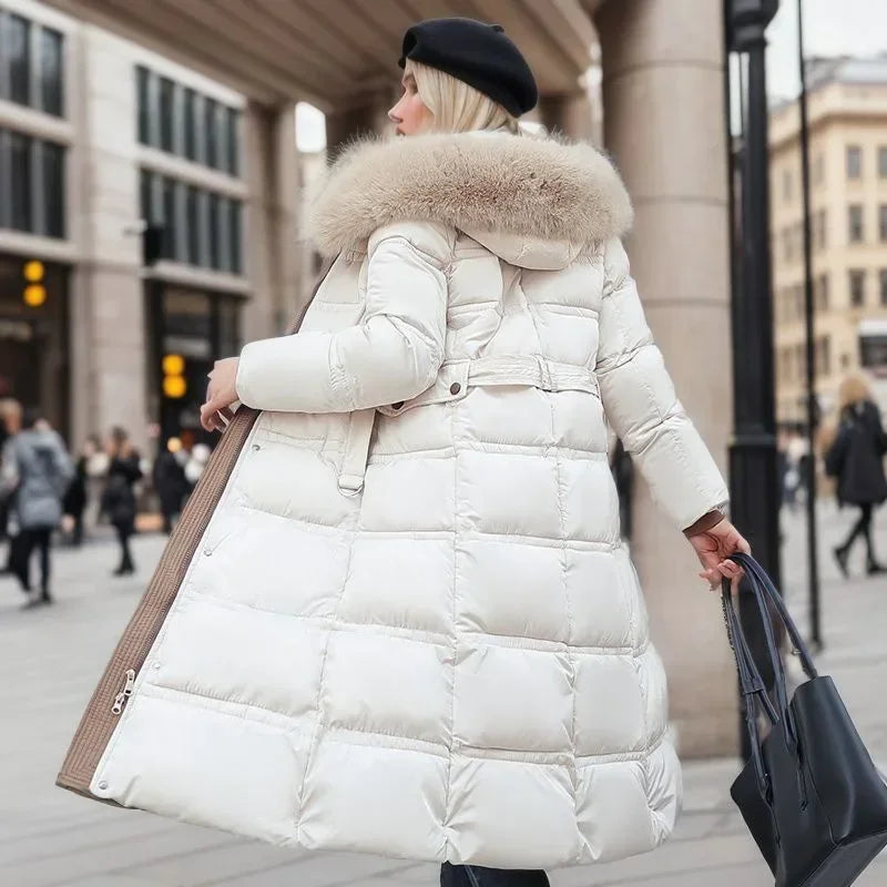 Hooded Long Parka with Fur Collar Warm and Casual