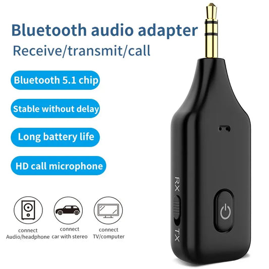 2 IN 1 Bluetooth 5.1 Mottagare Sändare 3,5 mm 3,5 AUX-uttag Handsfree samtal Trådlös ljudadapter för bilsats PC TV-hörlurar