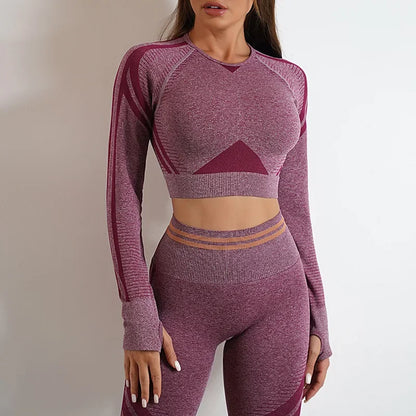 Women's Seamless Yoga Set with High Waist Leggings and Long Sleeve Top