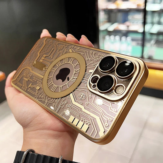 Luxury Circuit Pattern Magsafe Case for iPhone Models with Magnetic Wireless Charging