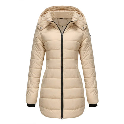 Long Quilted Puffer Jacket for Women in Bold Colors