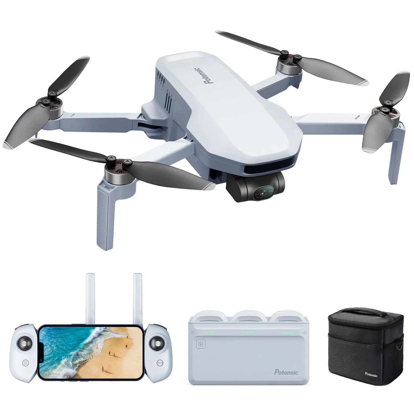 Potensic C0 Mini Drone med 3-axlig kardan, 6 km GPS, 4K professionell kamera, borstlös motor RC Quadcopter för resepresenter - ATOM