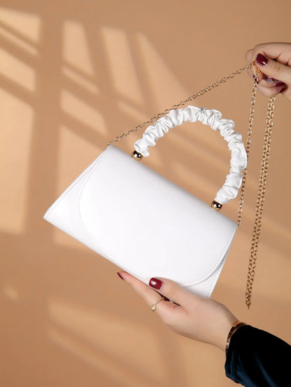 Women Top-handle Bags – White Leather Bride Handbags Purse, Designer Evening Bags, Party Handbag, Wedding Clutch Wallet, Shoulder Bag.v