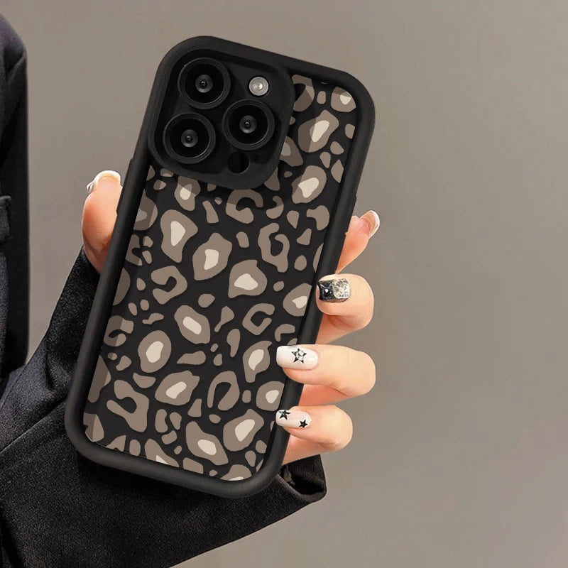 Black & white Phone Case Leopard soft Shell Shockproof For iPhone