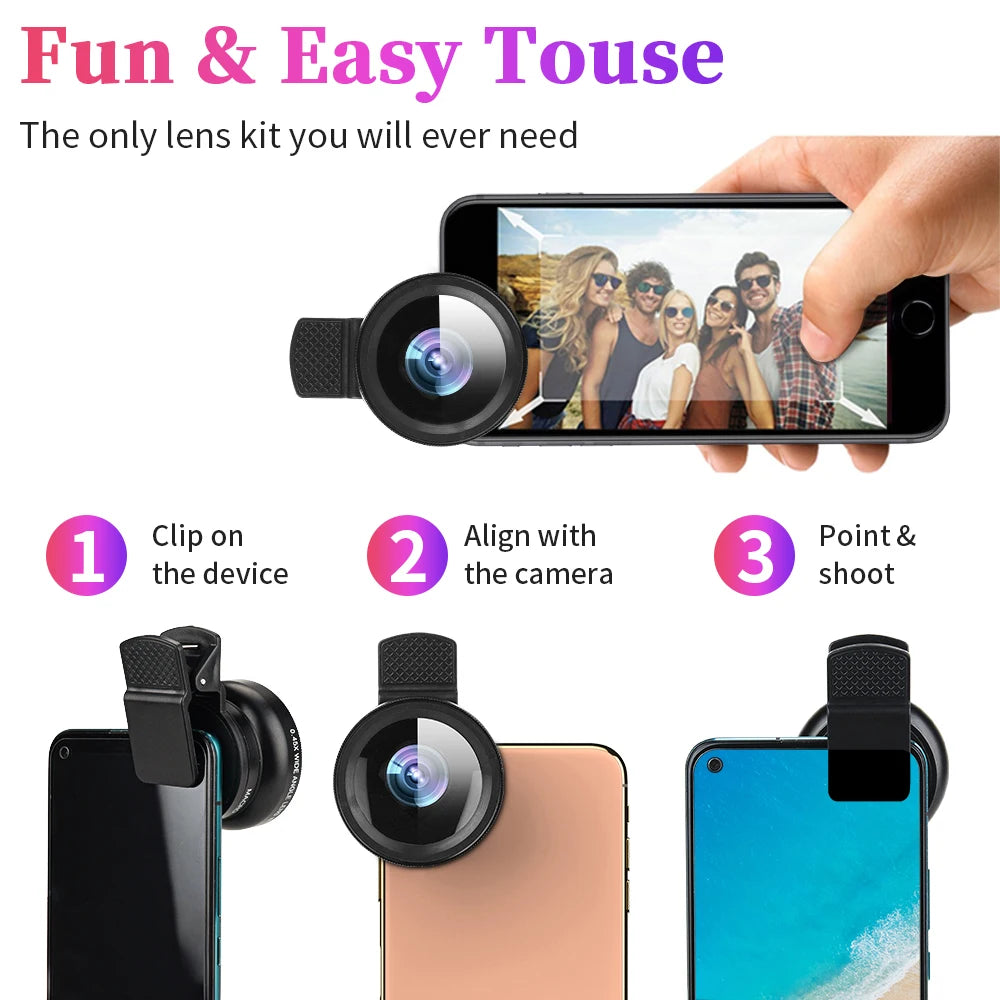 2 IN 1 Lens Universal Clip 37mm Mobile Phone Lens Professional 0.45X 49uv Super Wide-Angle + Macro HD Lens For iPhone Android