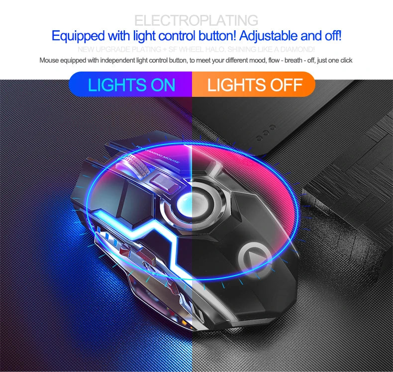 A5 Wireless Gaming Mouse 2.4G USB 7Buttons 1600DPI RGB Backlit Rechargeable Gamer Silent Mouse Gamer Mute Mice for PC Laptop