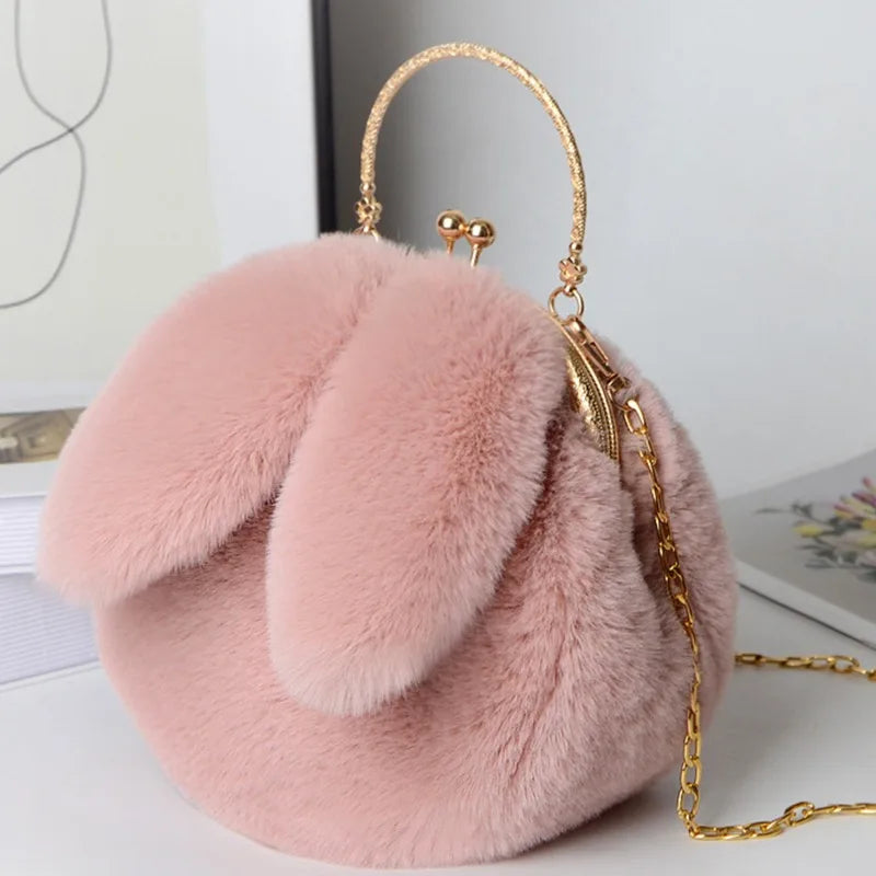 Cute Plush Rabbit Crossbody Bags for Women – Korean Version Cute Purses and Handbags, Girls New Rabbit Ear Shoulder Messenger Bag