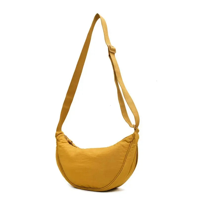 Solid Color Chest Bag for Women – Large Capacity Travel Crossbody Female Half Moon Bag, Ladies Daily Cotton-Filled Shoulder Bag.