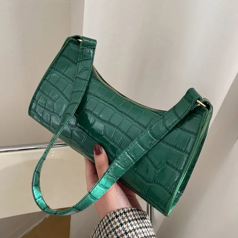 Retro Alligator Pattern Female Small Handbags and Purse – Armpit Shoulder Bags, High-Quality PU Leather Ladies Clutch Totes Bag.