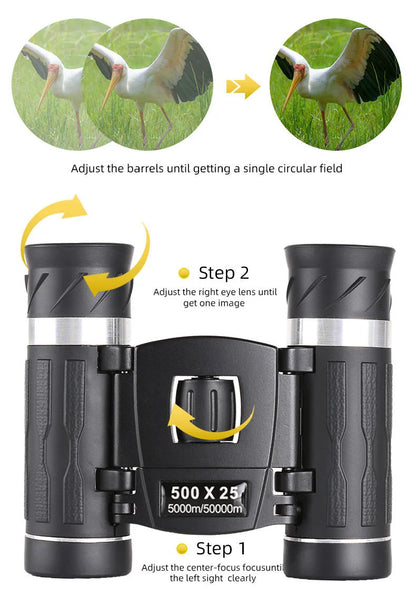 500X25 Portable Hd Zoom 5000M/50000M Binoculars Telescope Powerful Folding Long-Distance Vision Hunting Outdoor Camping Sports