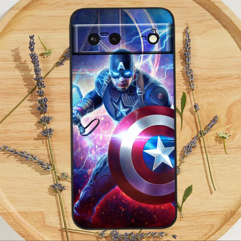 Marvel America Captain Cool Case för Google Pixel: Svart Silicon Shockproof Shell Cover