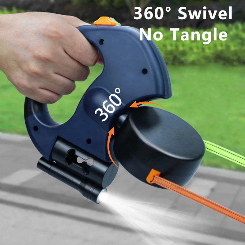 Retractable Dual Dog Leash with LED, 360° Swivel, No-Tangle, Independent Brakes, 3M Reflective Leads