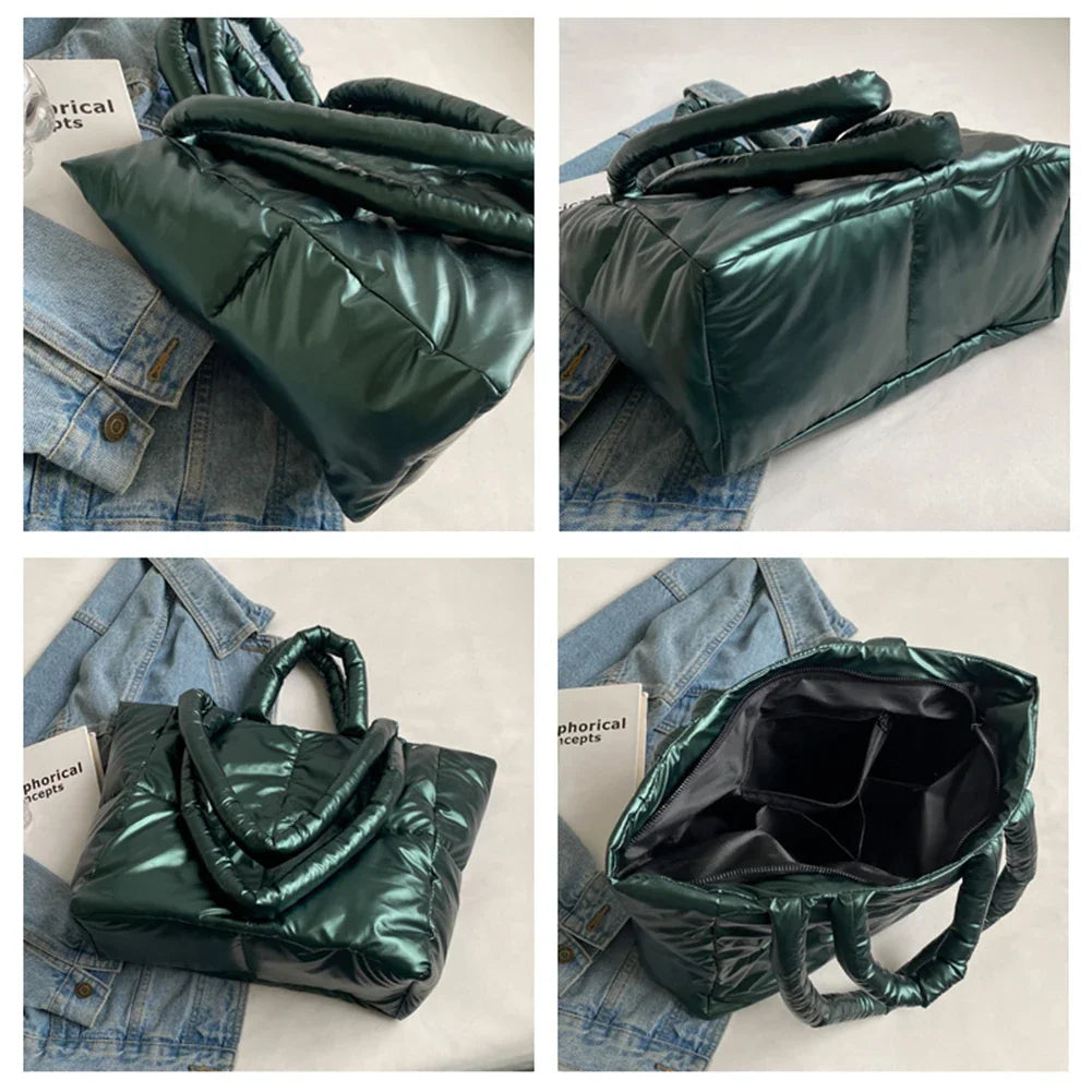 Feather Padded Shoulder Bag: Large Capacity, Luxury Brand