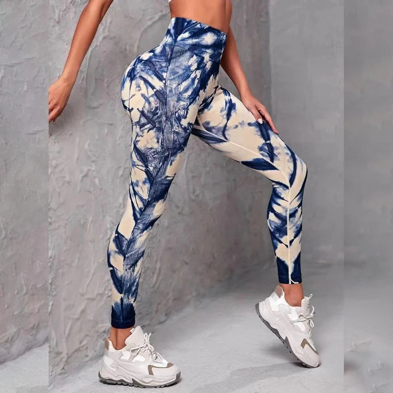 Kvinnors hög midja Tie-Dye Yoga Leggings med hög elasticitet