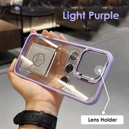 Lens Metal Ring Protector Stand Case For iPhone: Transparent Shockproof Camera Lens Protection Cover