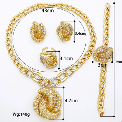 Dubai Nigeria Trending Jewelry Set For Women Luxury Design 18K Gold Plated Necklace Earrings Ring Bracelet Wedding Party Gift