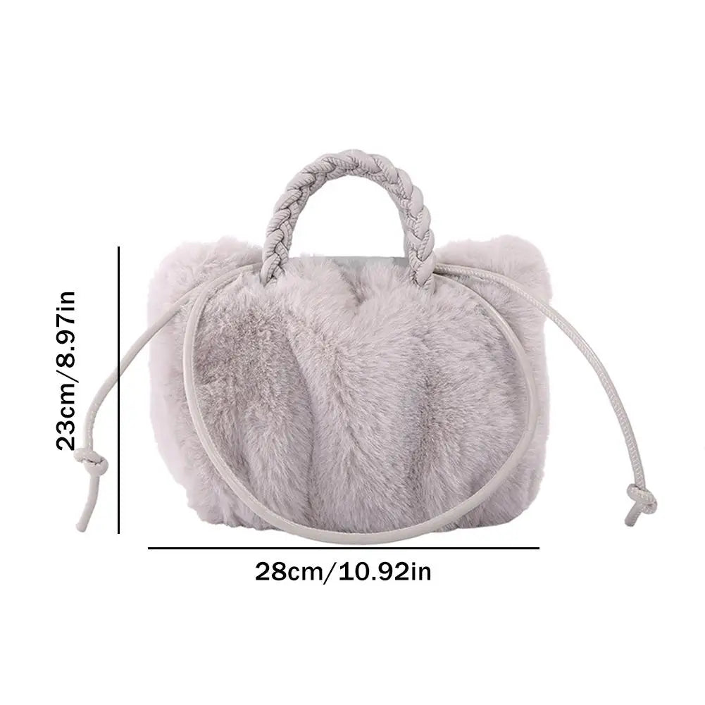 Söt pumpa plysch axelväska - Vinter kaninpäls Crossbody Tote för tjejer