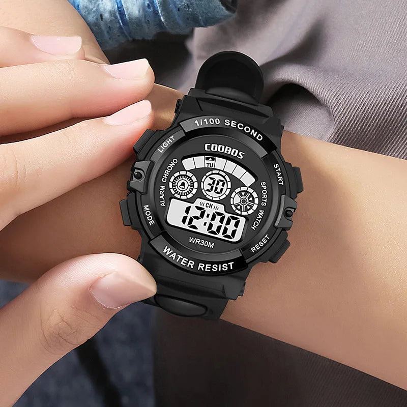 COOBOS Brand Children Watch Sports Digital Watch for Kids Boys Girls Student 30M Waterproof Multifunctional LED Wristwatch