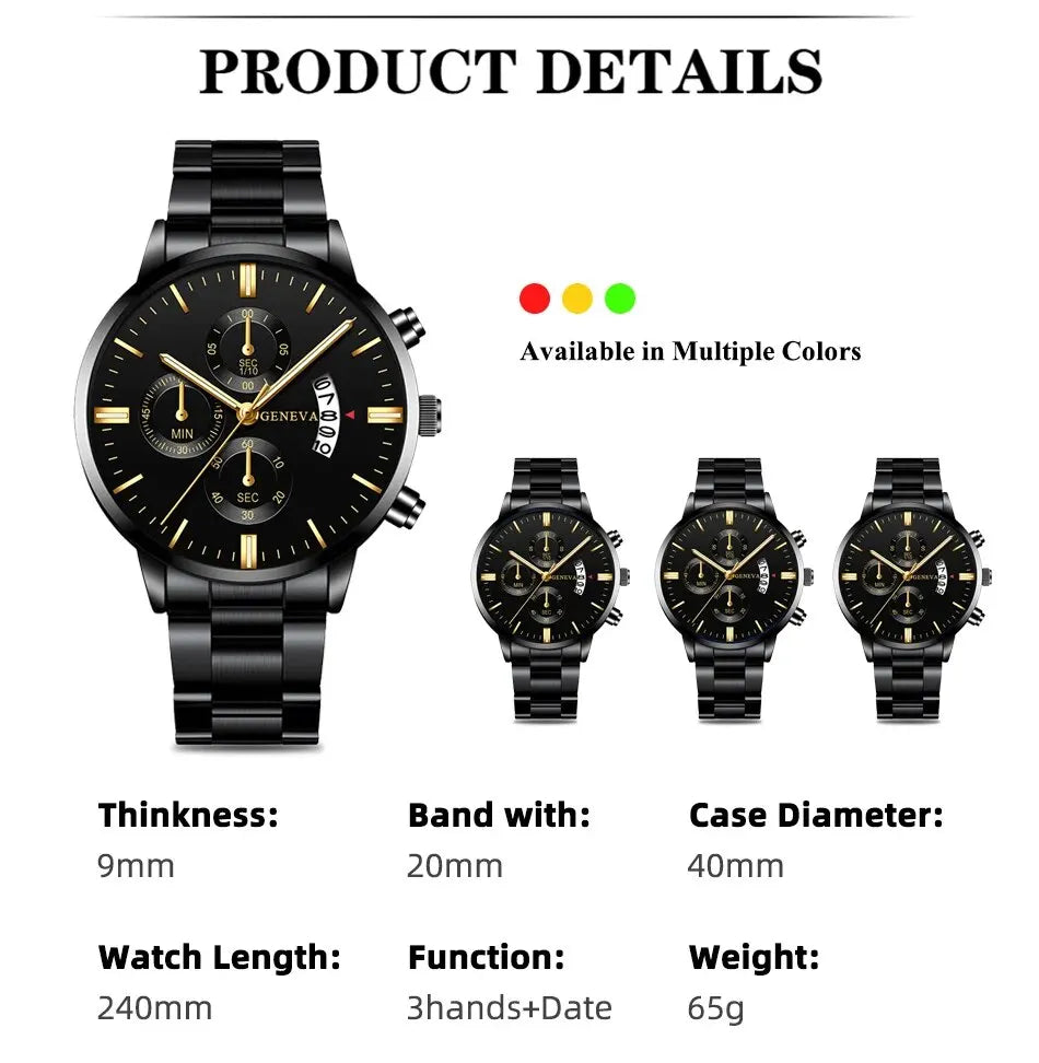 Fashion Men Black Stainless Steel Watch Luxury Calendar Quartz Wrist Watch Mens Business Watches for Man Clock Relogio Masculino