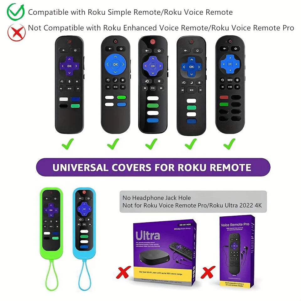 Silicone luminous remote control cover for Roku TV Remote / Roku Simple Remote / Roku Voice Remote (without Headphone Jack)