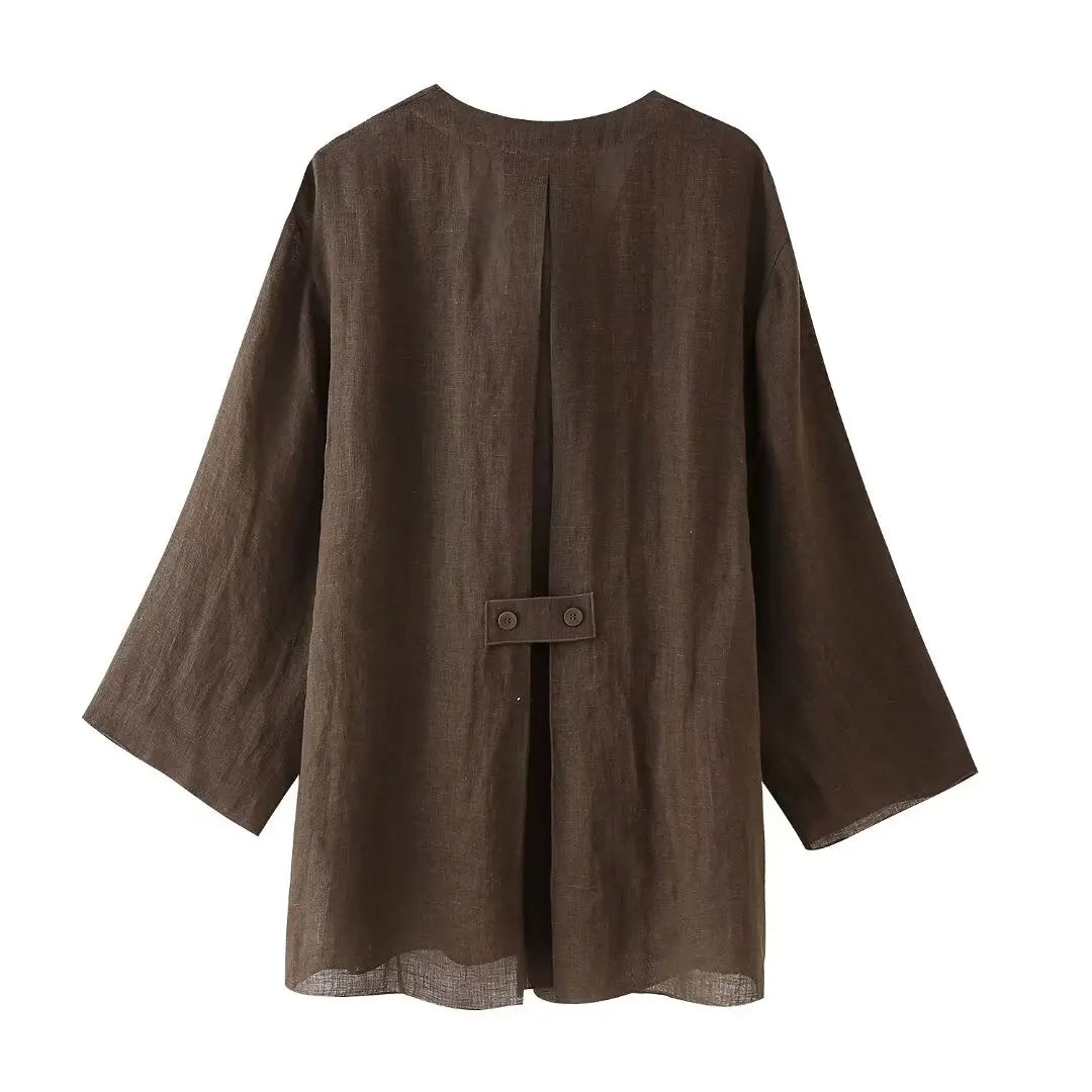 Linen Shirt and Pleated Pants Set with Belted Kimono Top Stylish and Light