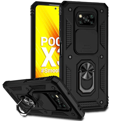 Shockproof Armor Case for Xiaomi Pocophone Poco X3 Pro, Car Holder Phone Cover for Poco X3 NFC, X3 Pro, Camera Lens Protection Funda