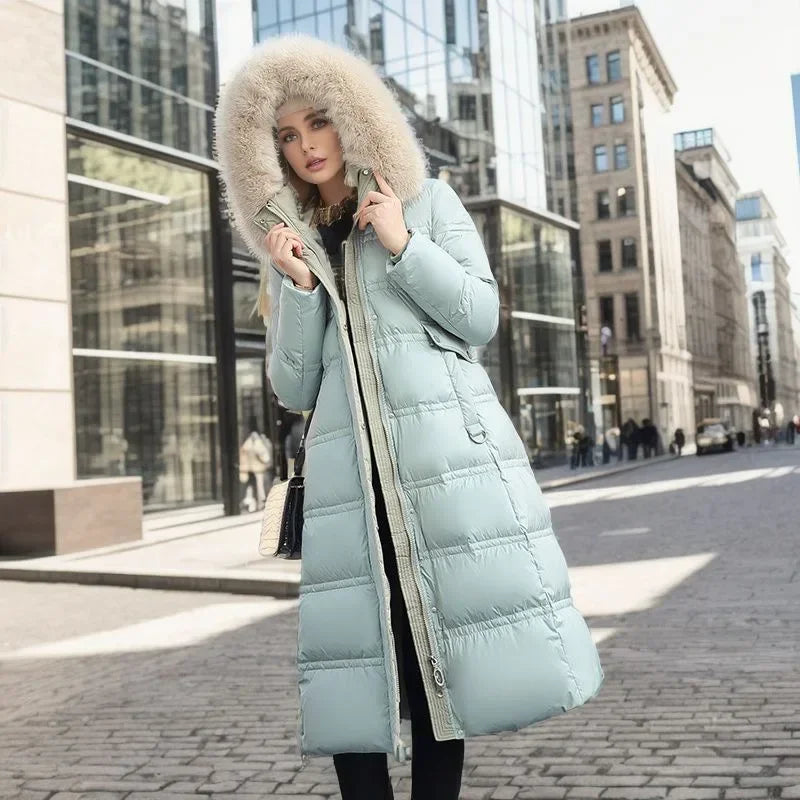 Hooded Long Parka with Fur Collar Warm and Casual