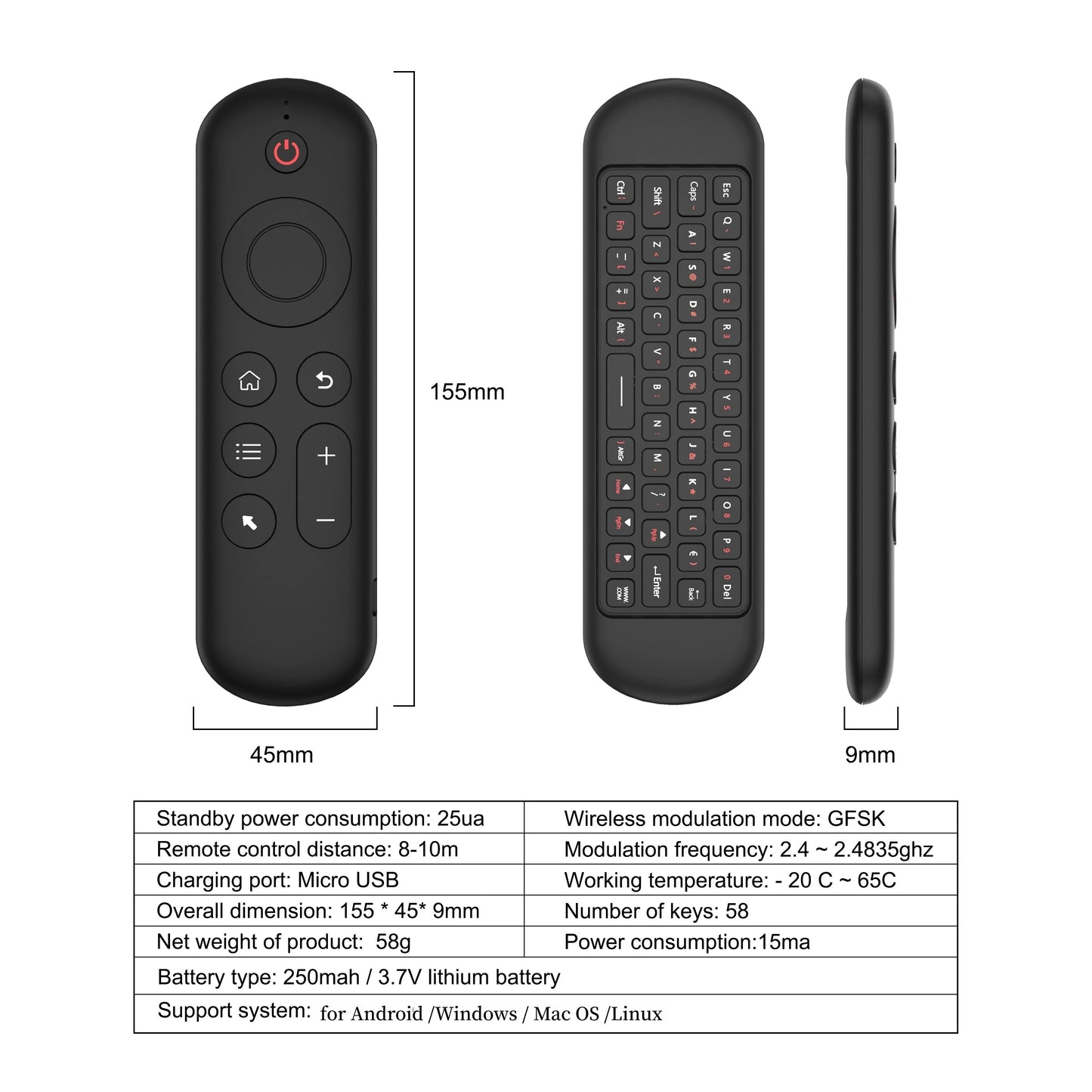 2.4G BT 5.2 Remote Control Wireless Gyroscope Air Mouse 7 Color Backlight USB Receiver Mini Keyboard for Android Smart TV Box PC