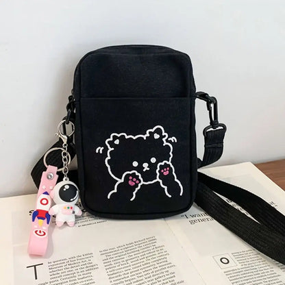 Women Canvas Small Bag – Cartoon Bear Design, Crossbody Shoulder Bags, Ladies Purse, Phone Bag, Handbags.